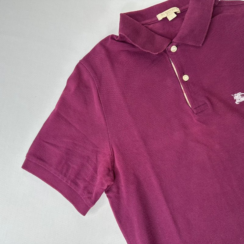 BURBERRY 酒紅色短袖棉質Polo衫-4