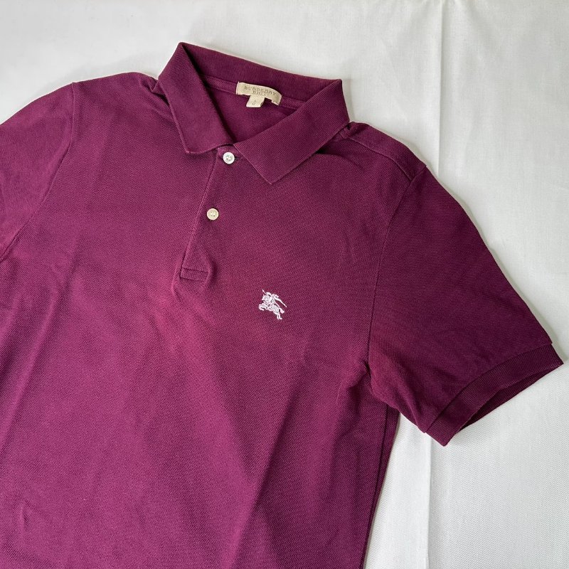 BURBERRY 酒紅色短袖棉質Polo衫-5