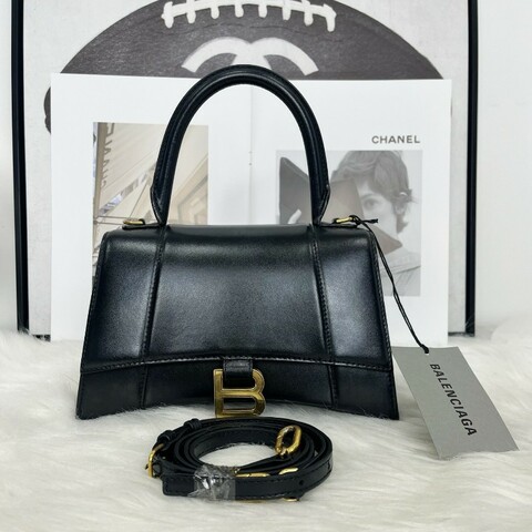 Balenciaga HOURGLASS 黑金沙漏光面牛皮革 S碼手提包斜背包