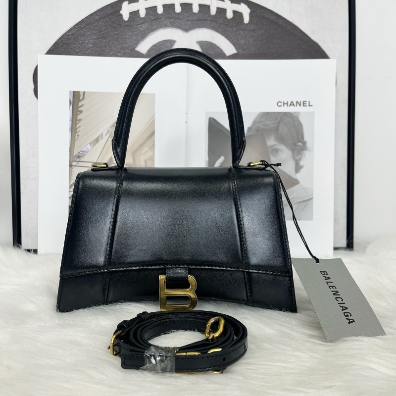 Balenciaga HOURGLASS 黑金沙漏光面牛皮革 S碼手提包斜背包-0