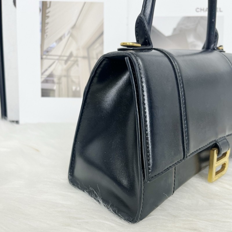 Balenciaga HOURGLASS 黑金沙漏光面牛皮革 S碼手提包斜背包-2
