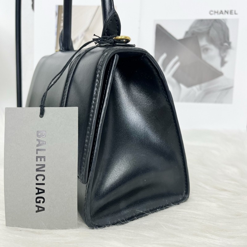 Balenciaga HOURGLASS 黑金沙漏光面牛皮革 S碼手提包斜背包-3
