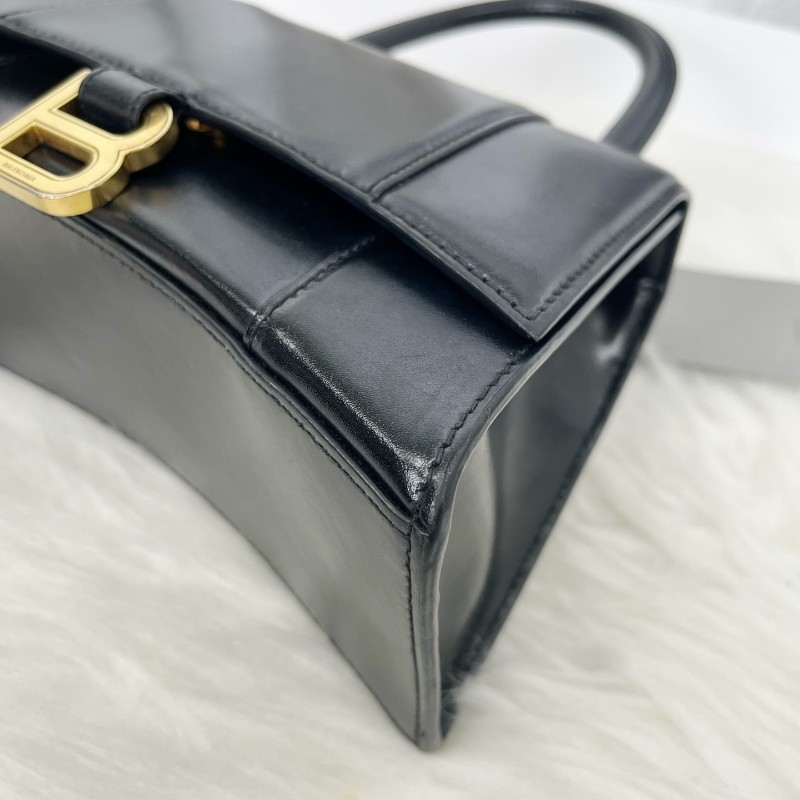Balenciaga HOURGLASS 黑金沙漏光面牛皮革 S碼手提包斜背包-4