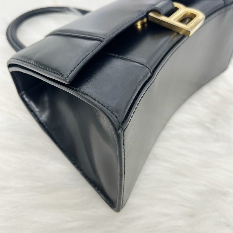 Balenciaga HOURGLASS 黑金沙漏光面牛皮革 S碼手提包斜背包-5