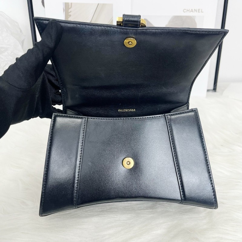 Balenciaga HOURGLASS 黑金沙漏光面牛皮革 S碼手提包斜背包-6