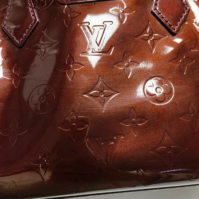 LOUIS VUITTON WILSHIRE 中號 酒紅色漆皮老花手提包 金色五金-7