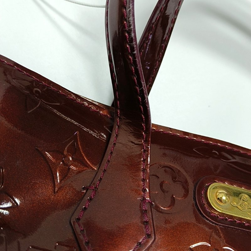 LOUIS VUITTON WILSHIRE 中號 酒紅色漆皮老花手提包 金色五金-8