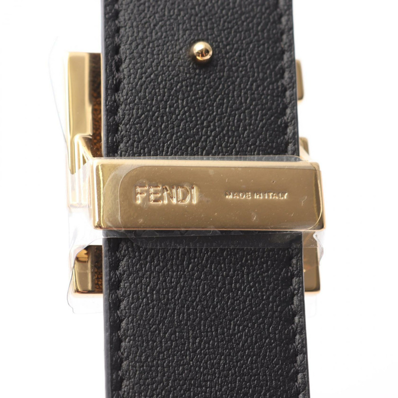 FENDI FF 標誌扣腰帶 7C0424AGR9F18I090 皮革黑棕色 #90 全新男式-3