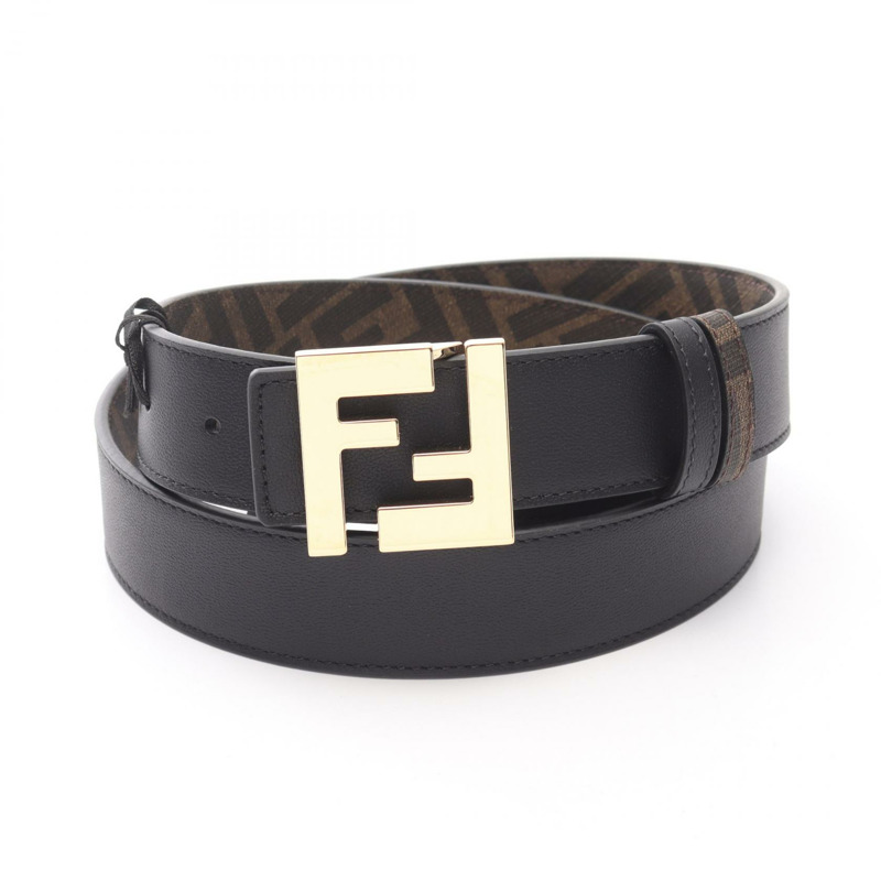 FENDI FF 方形腰帶 7C0424AGR9F18I095 皮革 棕色 黑色 #95 全新 男士-4