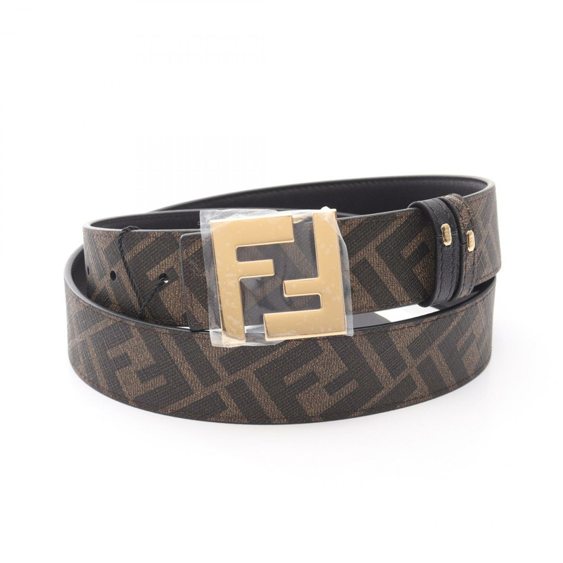 FENDI FF 標誌扣腰帶 7C0424AGR9F18I0100 皮革黑棕色 #100 全新男士-0