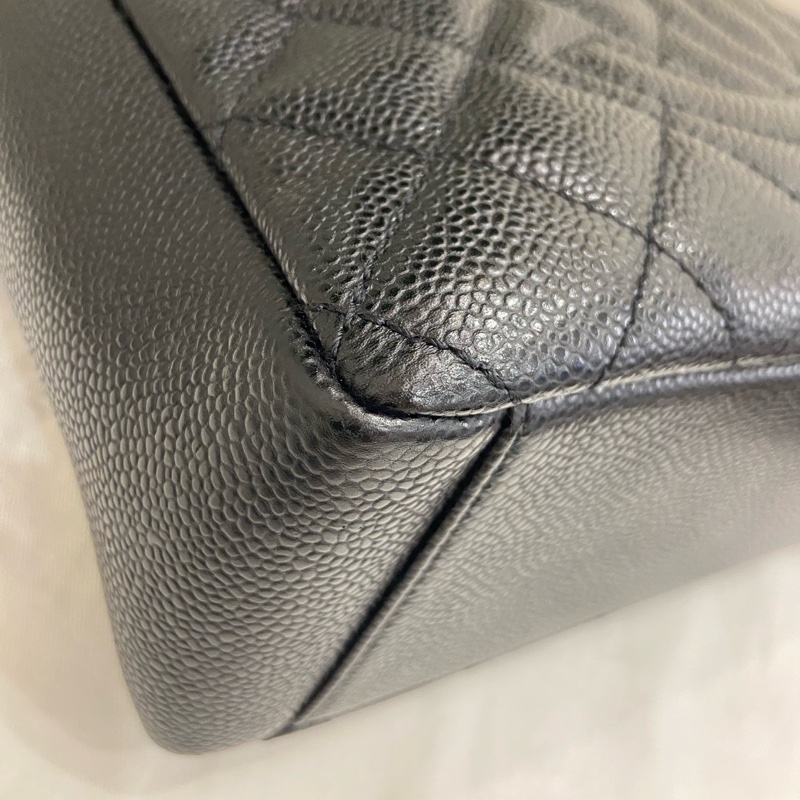 Chanel pst 黑金荔枝紋托特包購物袋 15開有卡 尺寸約24.5*22cm。-4