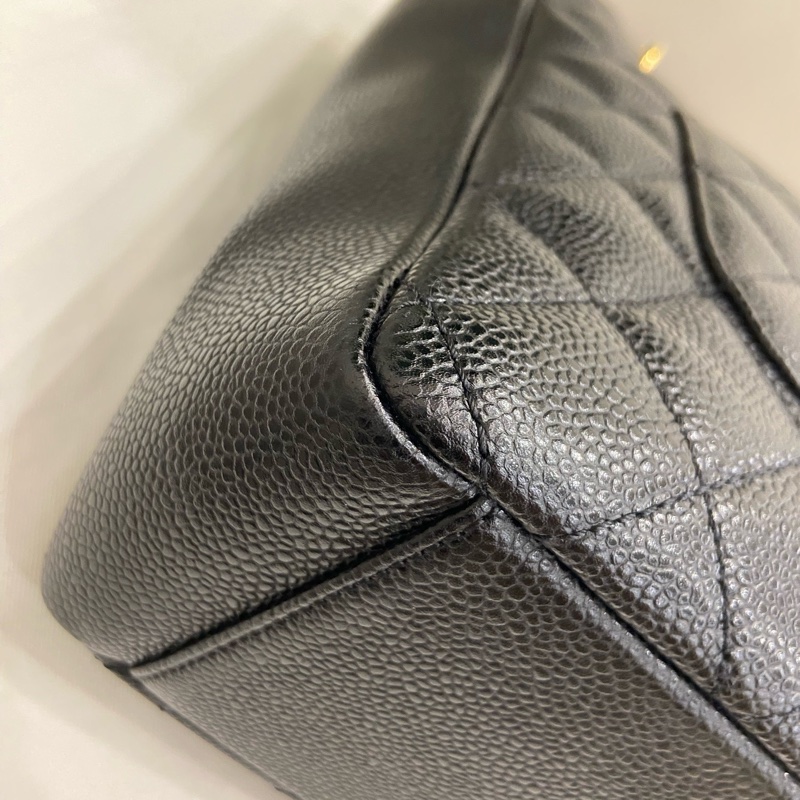 Chanel pst 黑金荔枝紋托特包購物袋 15開有卡 尺寸約24.5*22cm。-5