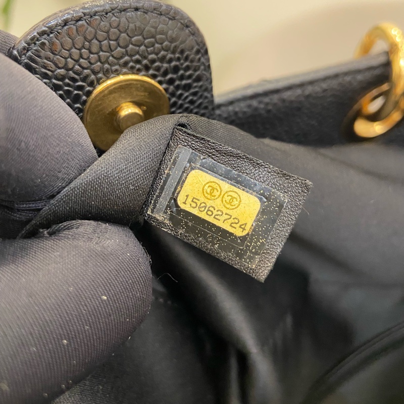 Chanel pst 黑金荔枝紋托特包購物袋 15開有卡 尺寸約24.5*22cm。-9