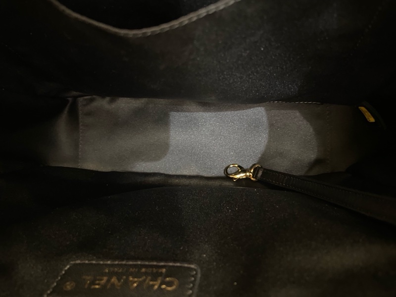 Chanel pst 黑金荔枝紋托特包購物袋 15開有卡 尺寸約24.5*22cm。-10
