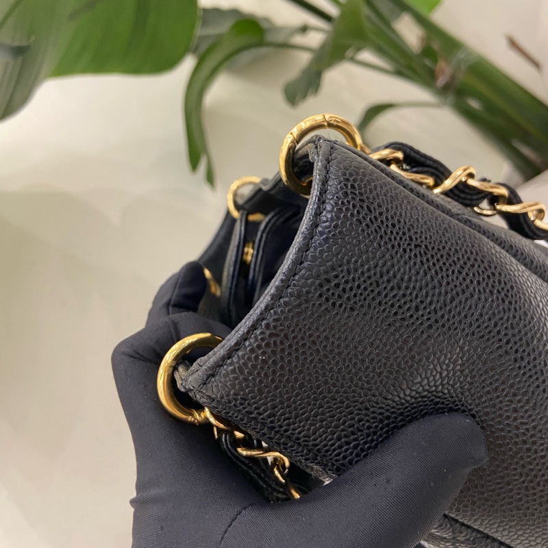 Chanel pst 黑金荔枝紋托特包購物袋 15開有卡 尺寸約24.5*22cm。-17