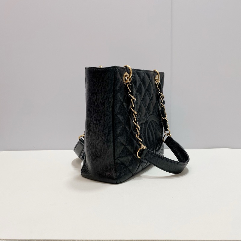 Chanel PST 黑金荔枝紋牛皮手提單肩包 小號 無卡 鐳射14開 尺寸約24.5*22-4