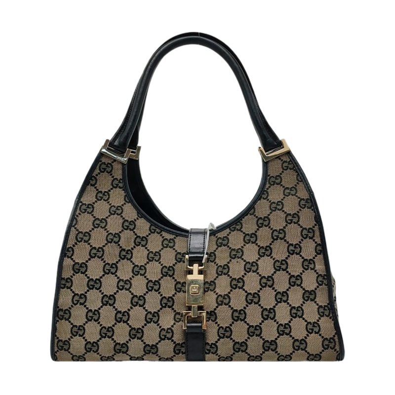 GUCCI Bardot 灰色帆布老花單肩包手提包 銀色五金-0