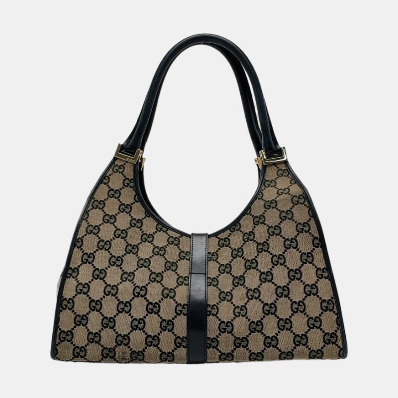 GUCCI Bardot 灰色帆布老花單肩包手提包 銀色五金-4