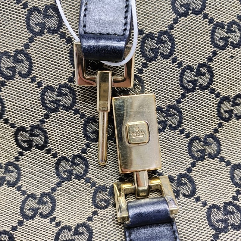 GUCCI Bardot 灰色帆布老花單肩包手提包 銀色五金-7