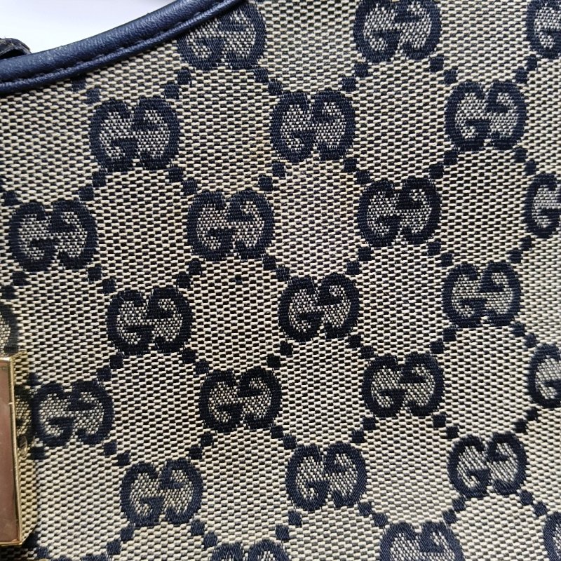 GUCCI Bardot 灰色帆布老花單肩包手提包 銀色五金-8