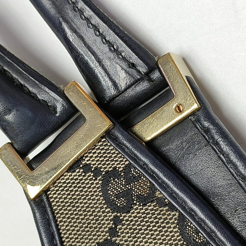 GUCCI Bardot 灰色帆布老花單肩包手提包 銀色五金-10