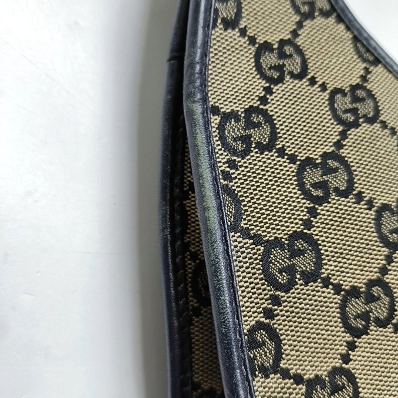 GUCCI Bardot 灰色帆布老花單肩包手提包 銀色五金-12