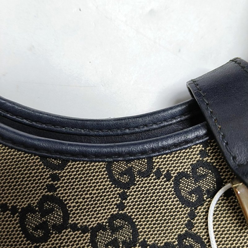 GUCCI Bardot 灰色帆布老花單肩包手提包 銀色五金-16