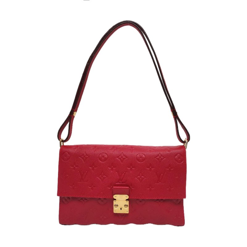 LOUIS VUITTON FASCINANTE 粉紫色牛皮老花壓紋單肩包斜背包 金色五金-0