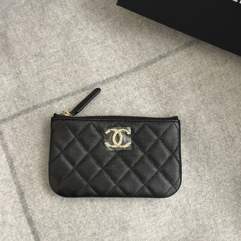 CHANEL 24S一字拉鍊零錢包 - 黑金-0