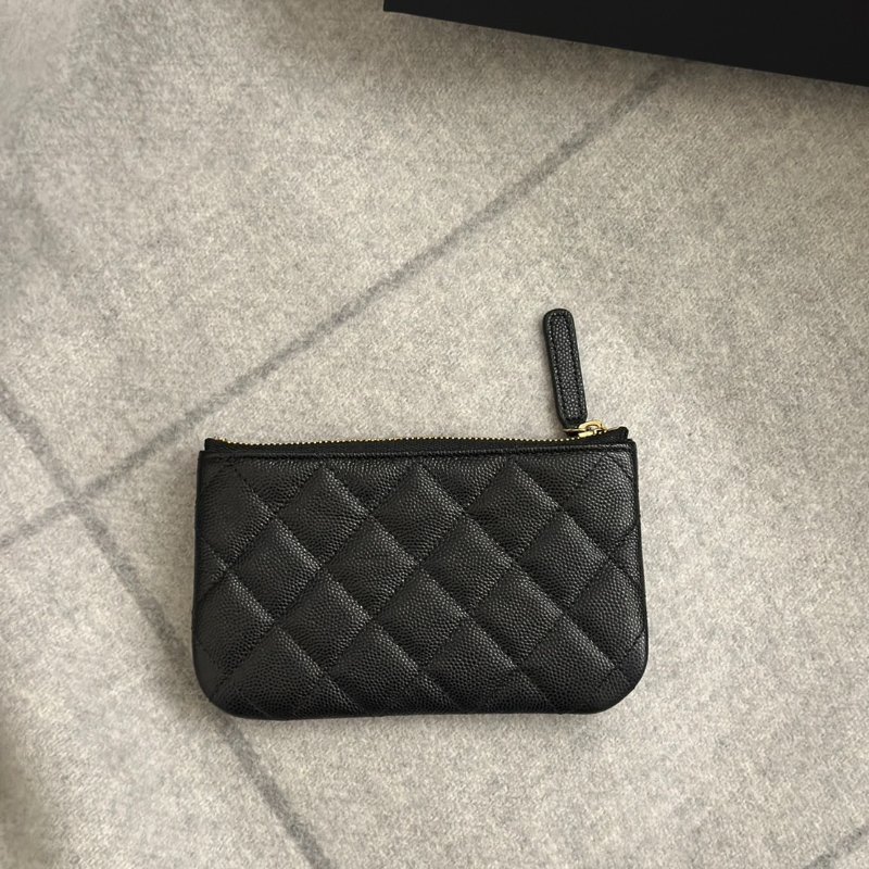 CHANEL 24S一字拉鍊零錢包 - 黑金-1