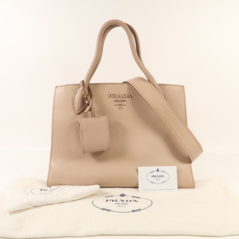 PRADA 牛皮皮革Monochrome金扣手挽肩背兩用袋-14