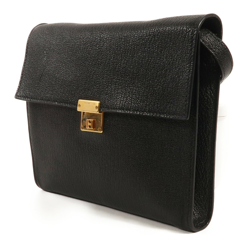 HERMES Chevre皮革Clic 16金扣肩背袋Noir-2