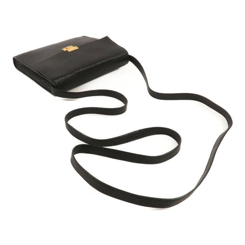 HERMES Chevre皮革Clic 16金扣肩背袋Noir-7