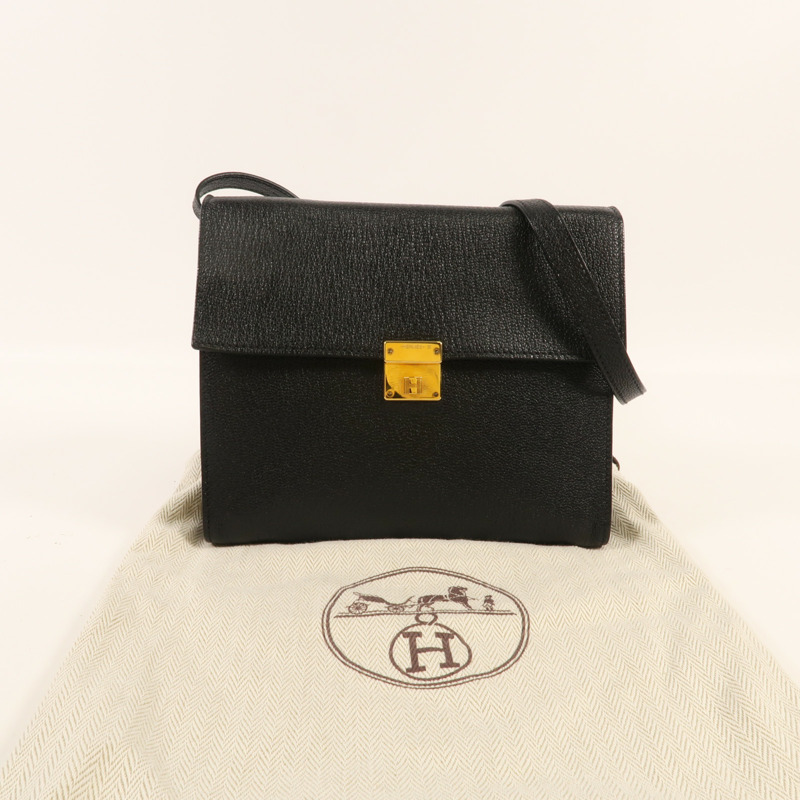 HERMES Chevre皮革Clic 16金扣肩背袋Noir-13
