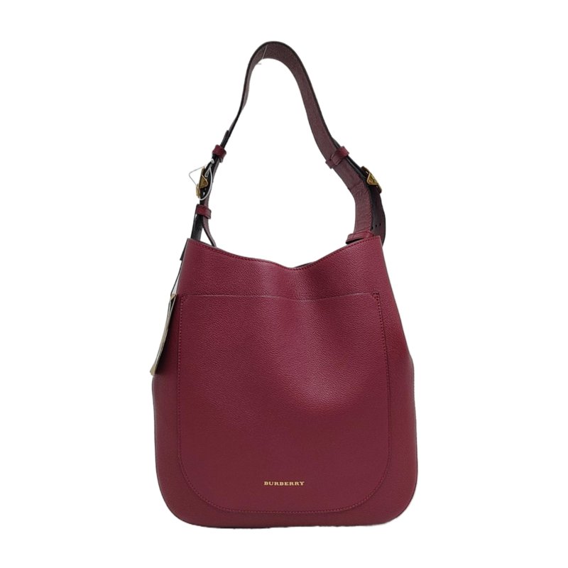 BURBERRY Elmstone 紫紅色牛皮單肩包手提包 金色五金 可拆式肩帶-0