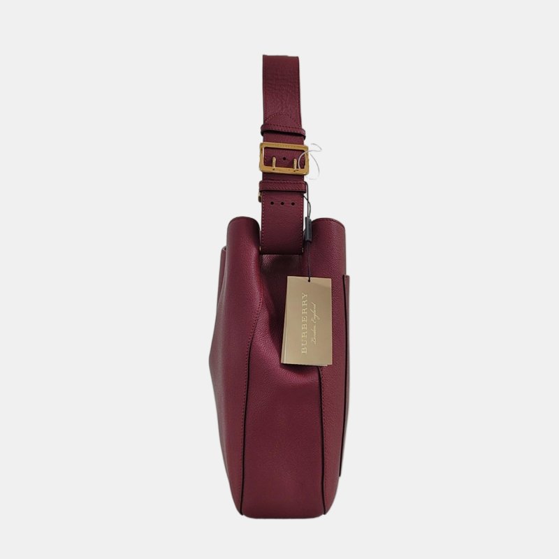 BURBERRY Elmstone 紫紅色牛皮單肩包手提包 金色五金 可拆式肩帶-1