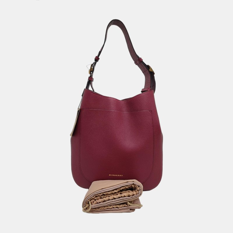 BURBERRY Elmstone 紫紅色牛皮單肩包手提包 金色五金 可拆式肩帶-3
