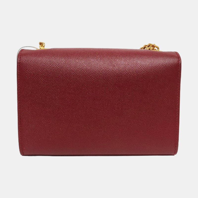 YSL KATE 迷你 紅色牛皮壓花斜背包單肩包 金色五金-4
