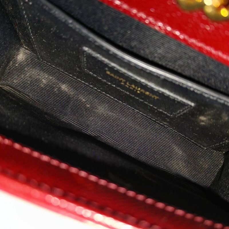 YSL KATE 迷你 紅色牛皮壓花斜背包單肩包 金色五金-13