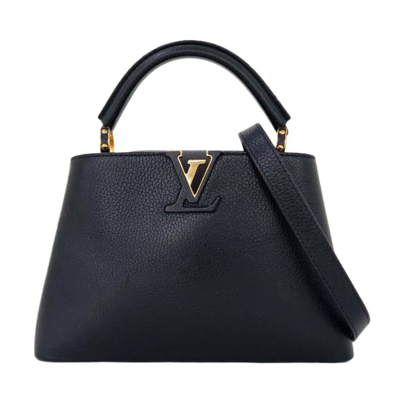 LOUIS VUITTON CAPUCINES BB 黑色牛皮單肩包手提包斜背包 金色五金 可拆卸肩帶-0