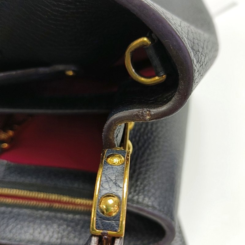 LOUIS VUITTON CAPUCINES BB 黑色牛皮單肩包手提包斜背包 金色五金 可拆卸肩帶-10