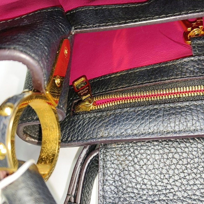 LOUIS VUITTON CAPUCINES BB 黑色牛皮單肩包手提包斜背包 金色五金 可拆卸肩帶-11