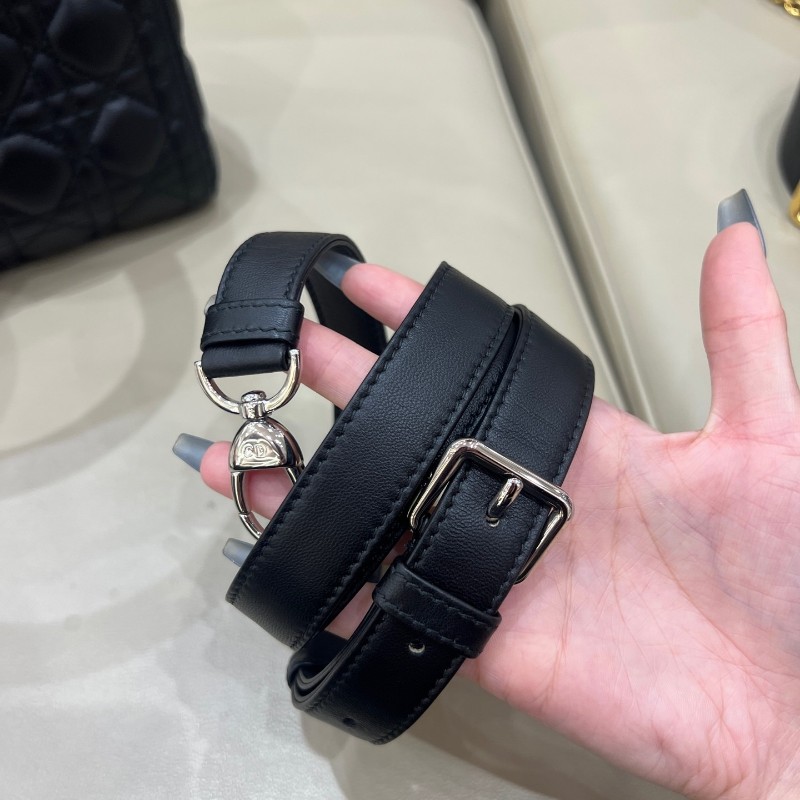 Dior迪奧Lady Dior黑銀羊皮戴妃五格 手提包 肩背斜背包-22