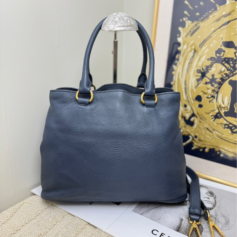【閒置❤️】 Prada 荔枝紋牛皮藍色金扣手提托特包斜挎包-1