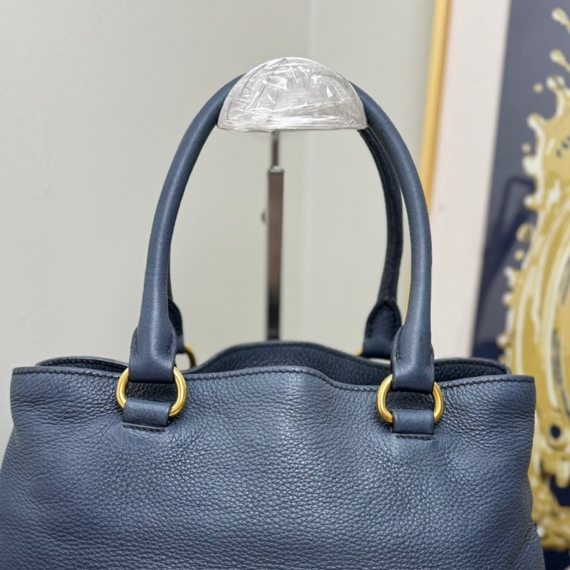 【閒置❤️】 Prada 荔枝紋牛皮藍色金扣手提托特包斜挎包-3