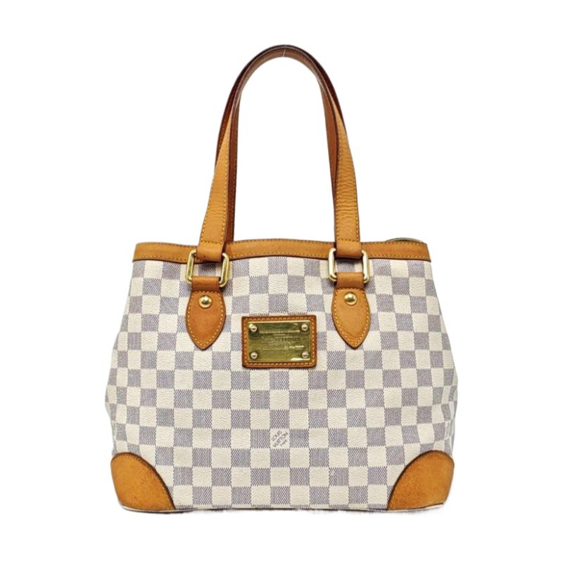 LOUIS VUITTON HAMPSTEAD 小號 白色塗層帆布棋盤格手提包單肩包 金色五金-0