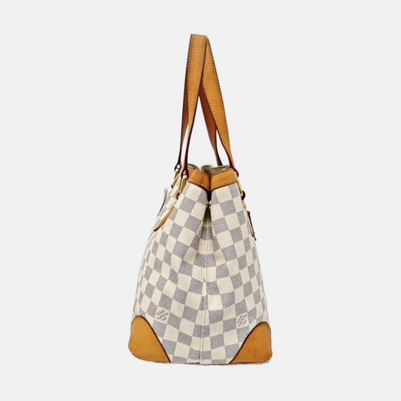 LOUIS VUITTON HAMPSTEAD 小號 白色塗層帆布棋盤格手提包單肩包 金色五金-3