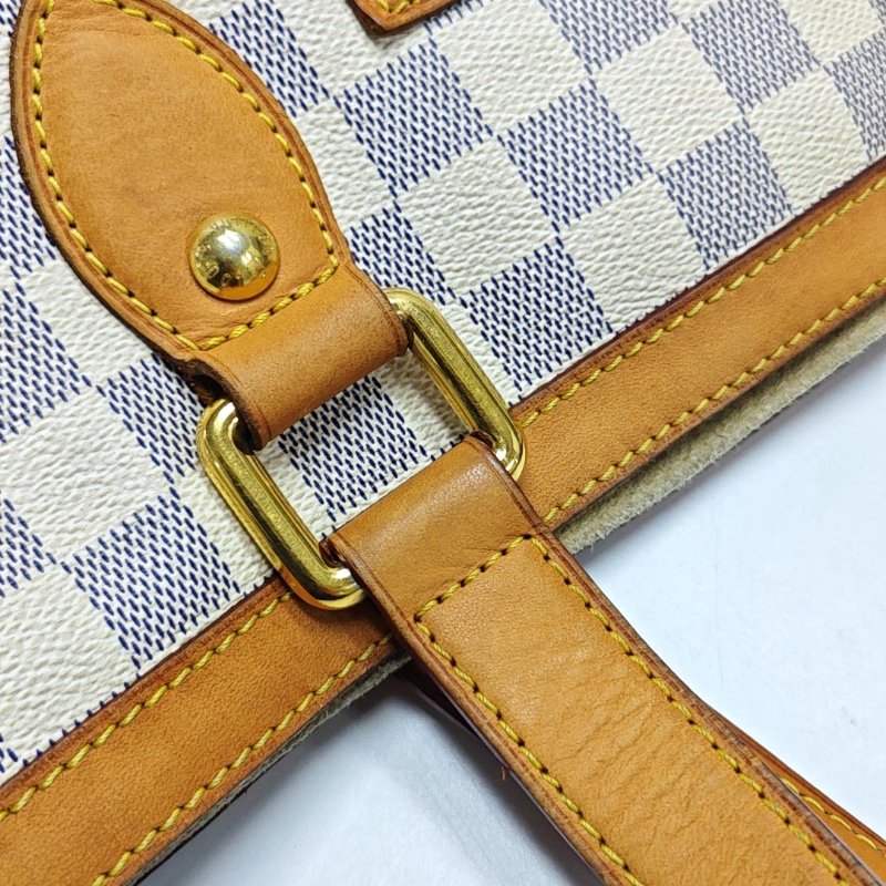 LOUIS VUITTON HAMPSTEAD 小號 白色塗層帆布棋盤格手提包單肩包 金色五金-9