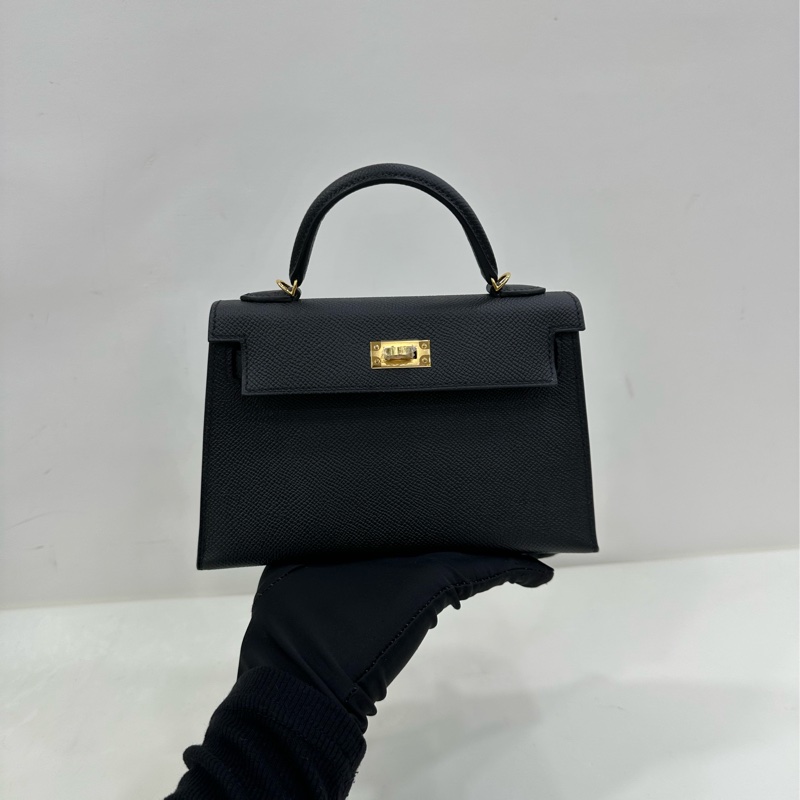 Hermes 黑金mini Kelly二代 Epsom皮 U刻 copy購證-5