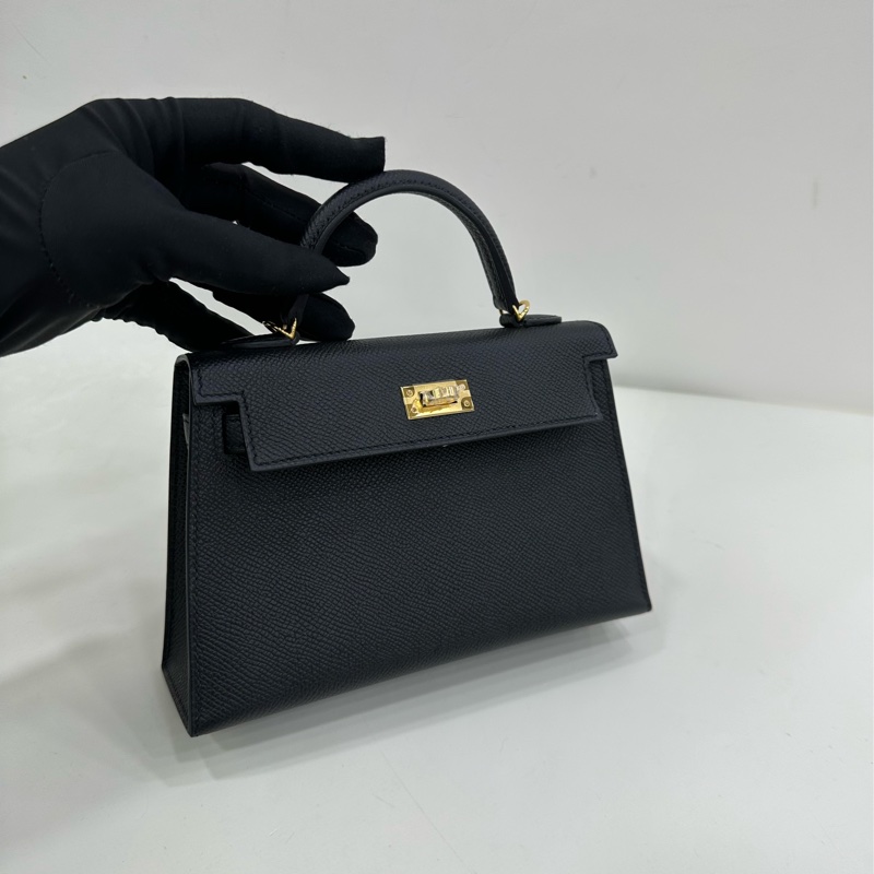 Hermes 黑金mini Kelly二代 Epsom皮 U刻 copy購證-6